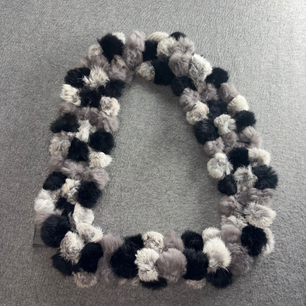 Marcus Adler New York Genuine Rabbit Fur Pom Pom Infinity Scarf Black Grey White
